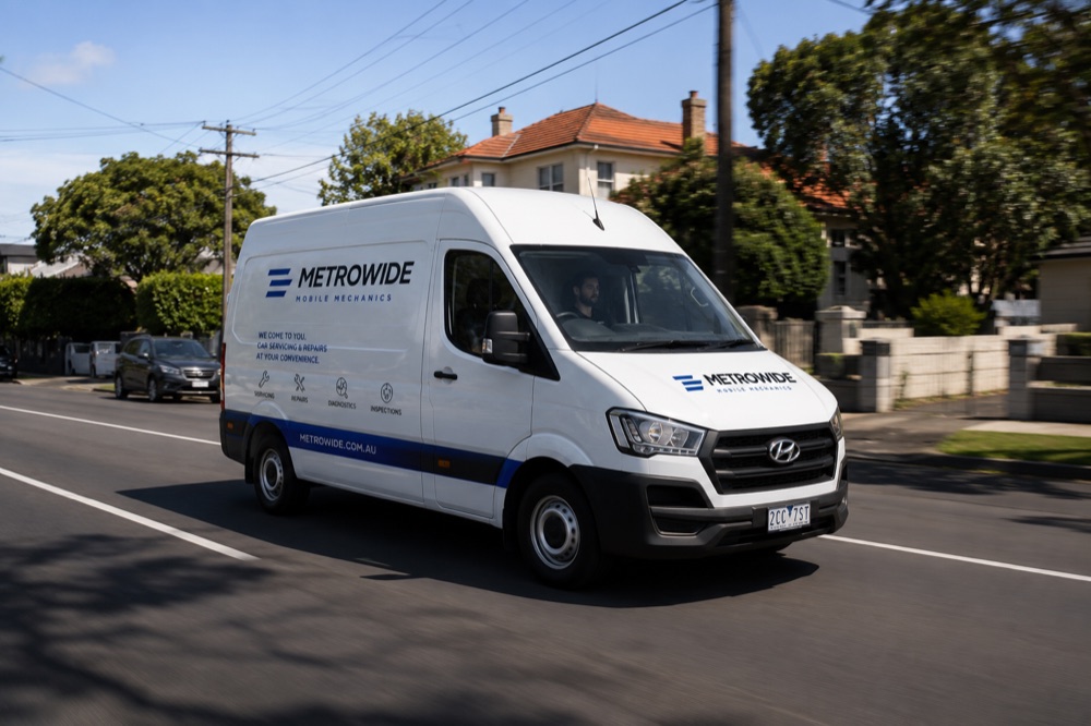 MetroWide Mobile Mechanics branded van on its way to a customer